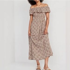 Old Navy Off-The-Shoulder Smocked Waist Maxi Dress XXL Abstract Cottagecore Boho